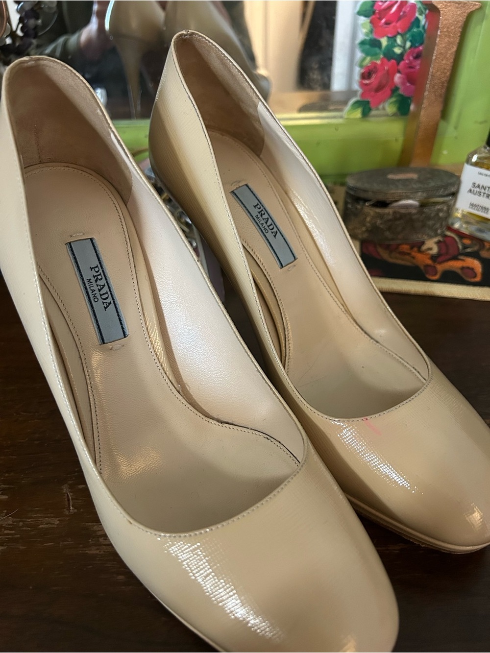 Prada Beige Patent Leather Pumps